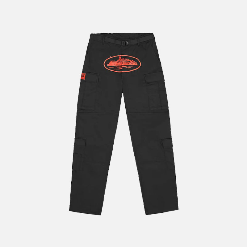 Corteiz RTW Alcatraz Guerillaz Cargo Trouser - Black / Red