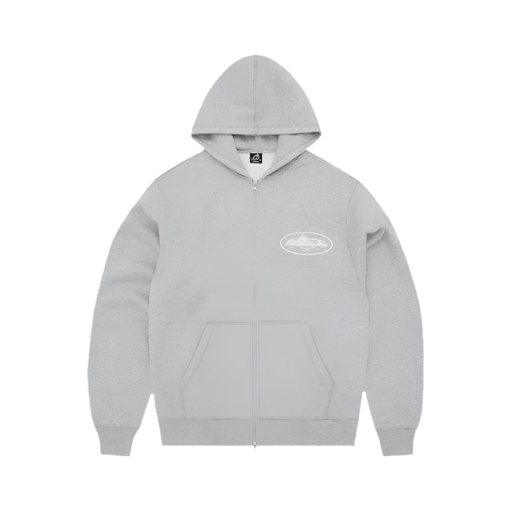 Corteiz RTW Island Puff Print Zip Hoodie - Heather Grey