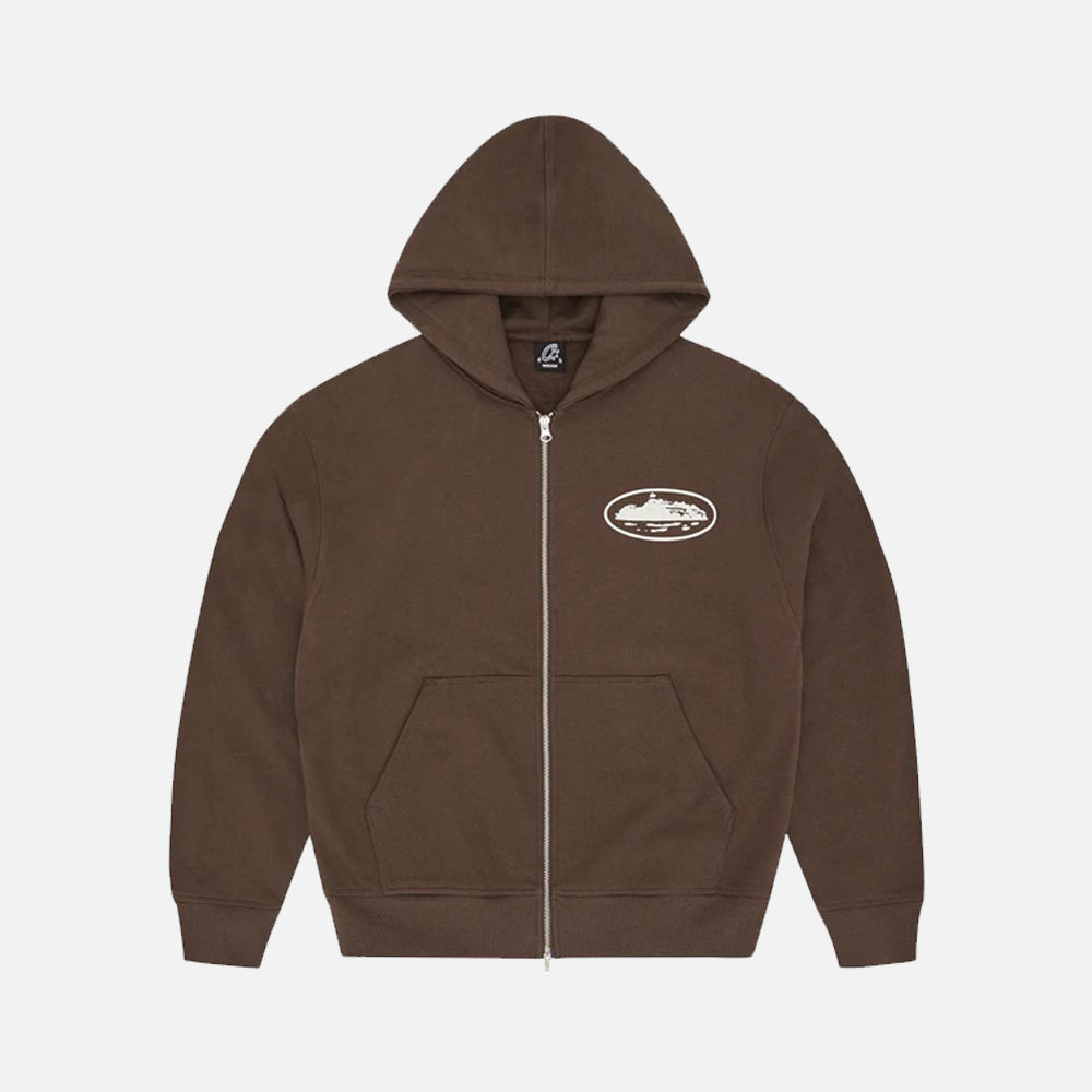 Corteiz RTW Island Puff Print Zip Hoodie - Brown